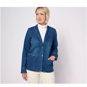 Denim Co Heritage Easy Stretch Denim Blazer Size XS Medium Wash A624165